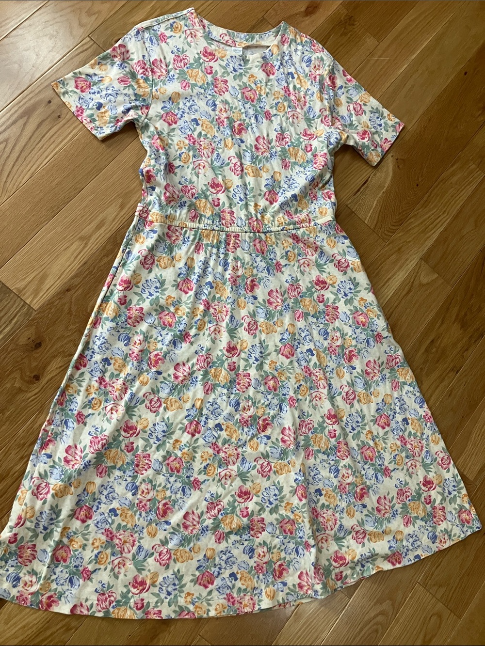 Vintage Lands' End Floral Short-Sleeve Maxi Dress
